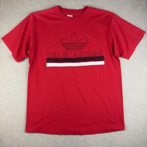 Vintage Adidas Team T-Shirt L Red Trefoil Logo Double Side‎ Single Stitch USA